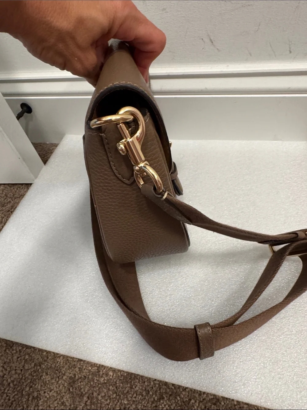 Coach Amelia saddle crossbody bag dark stone taupe color